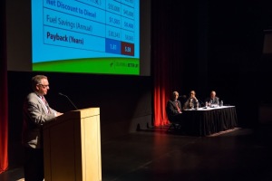 Jerry Moyes, CEO, Swift Transportation, shares his research on natural gas. Photo by Paul Flessland.