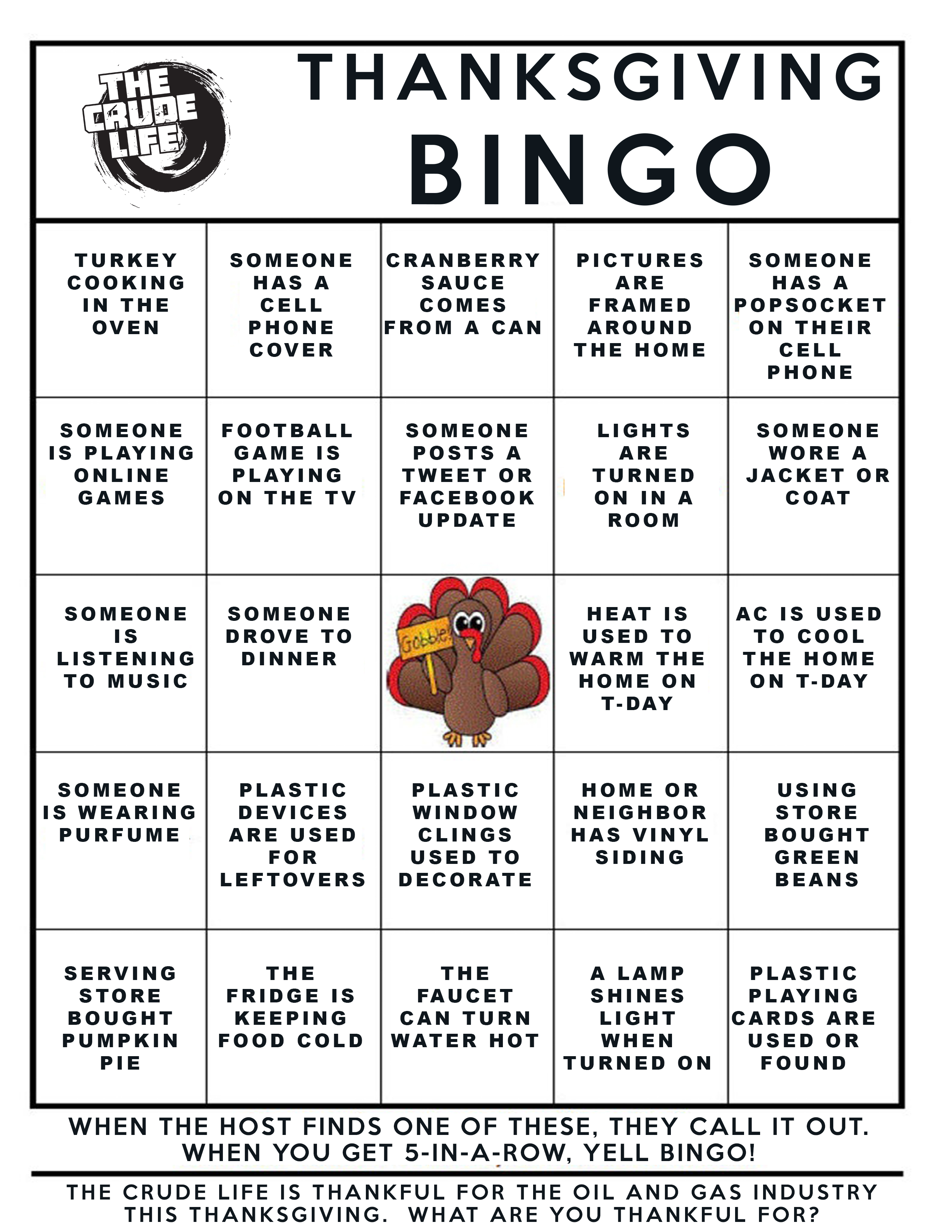 The Crude Life Thanksgiving BINGO - The Crude Life